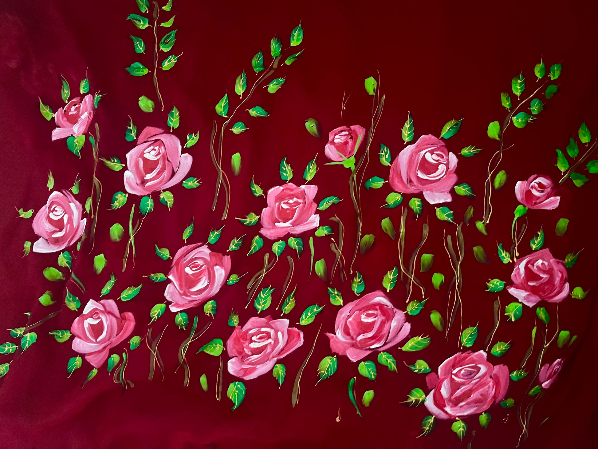 Maroon hand painted roses on georgette saree : Whispers of Crimson roses