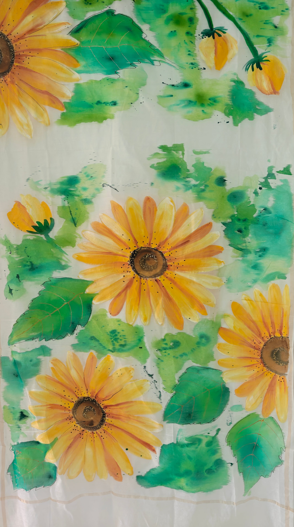 Pure malai chanderi dupatta with sunflowers