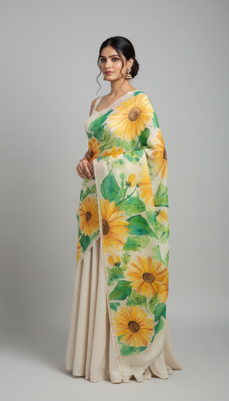 Pure malai chanderi dupatta with sunflowers
