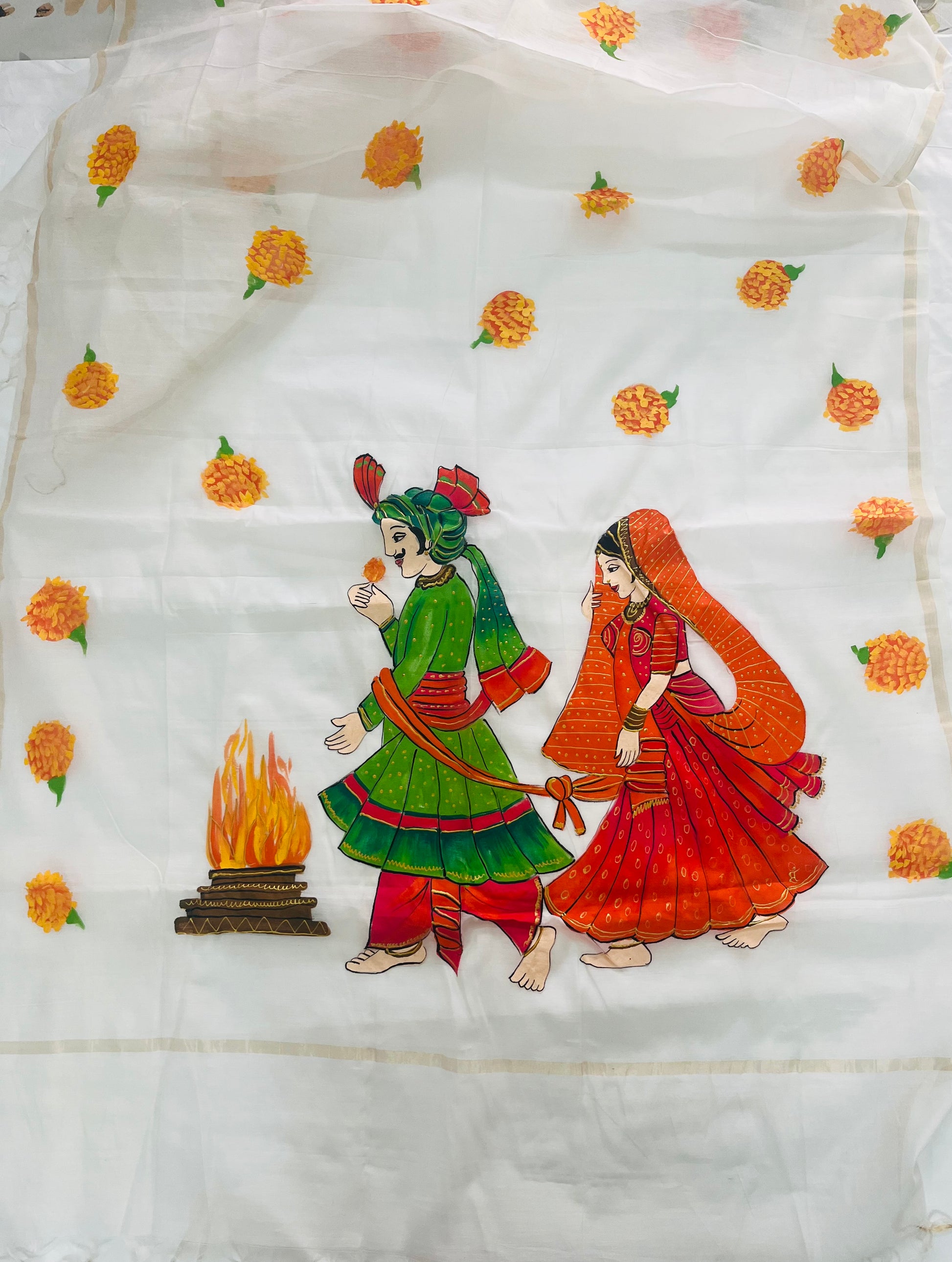 Pure malai chanderi dupatta : Saat kadam , Saat Aashirwad