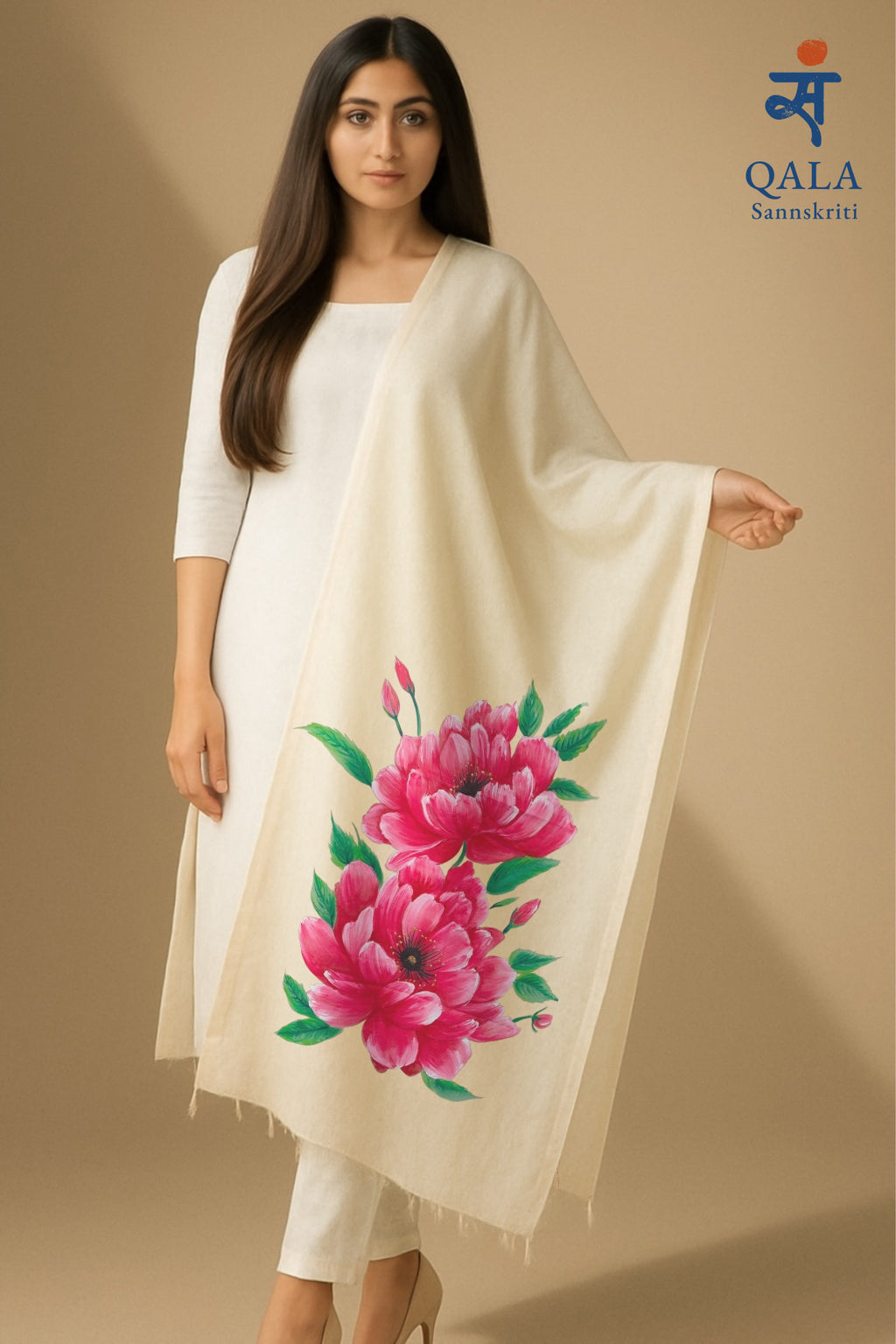 Natural coloured pure chanderi floral dupatta ( pink flowers): Blossoms of Grace