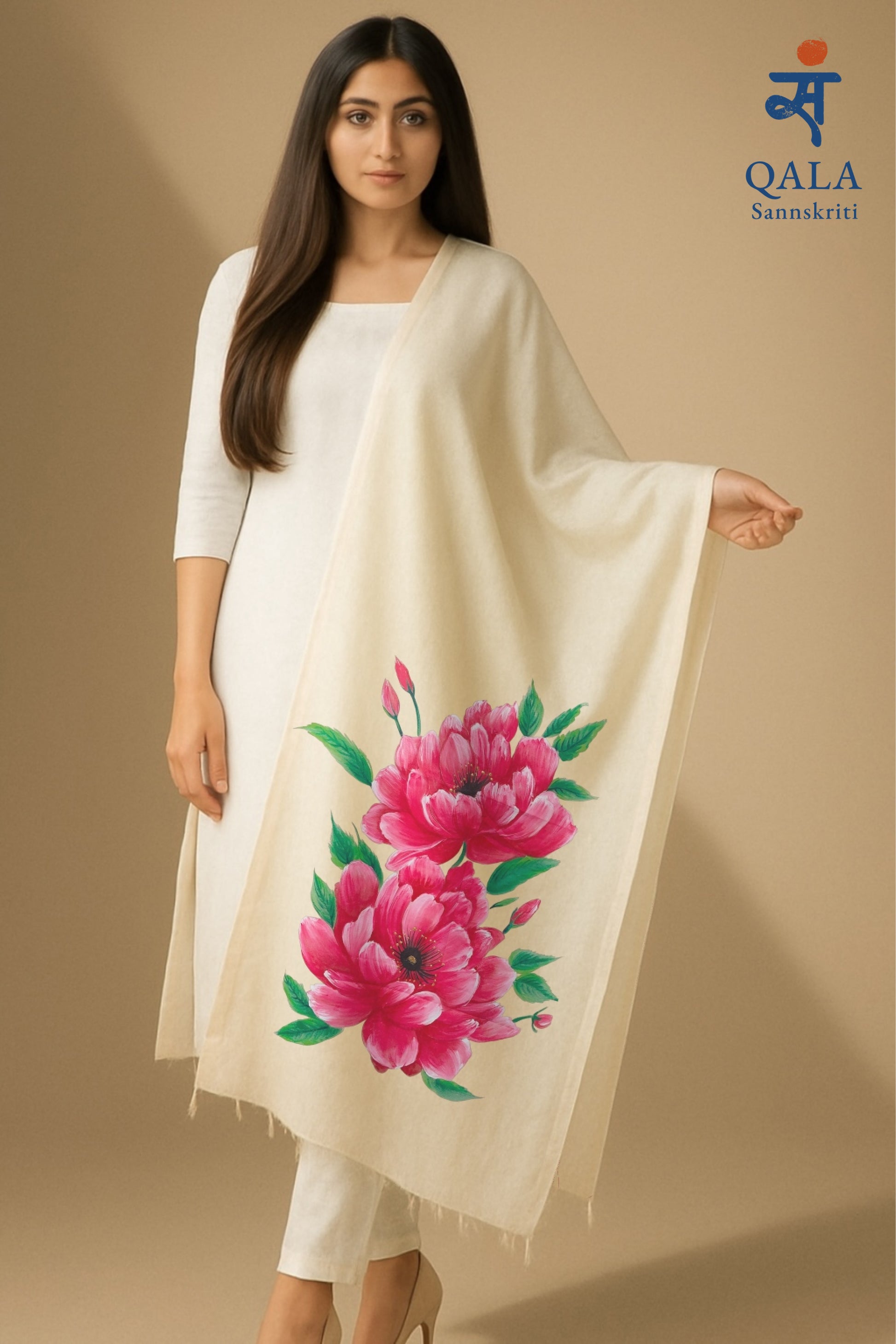 Natural coloured pure chanderi floral dupatta ( pink flowers): Blossoms of Grace