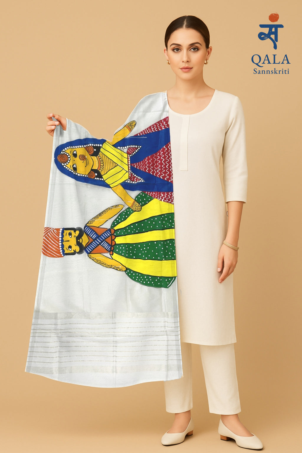 Natural coloured pure chanderi dupatta “Kathputli”