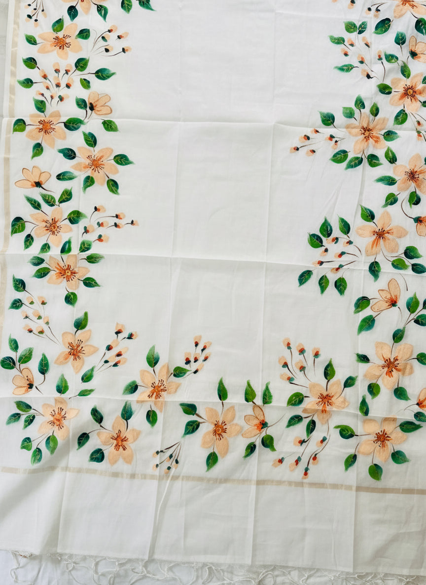 Pure malai chanderi dupatta : Blooming Grace