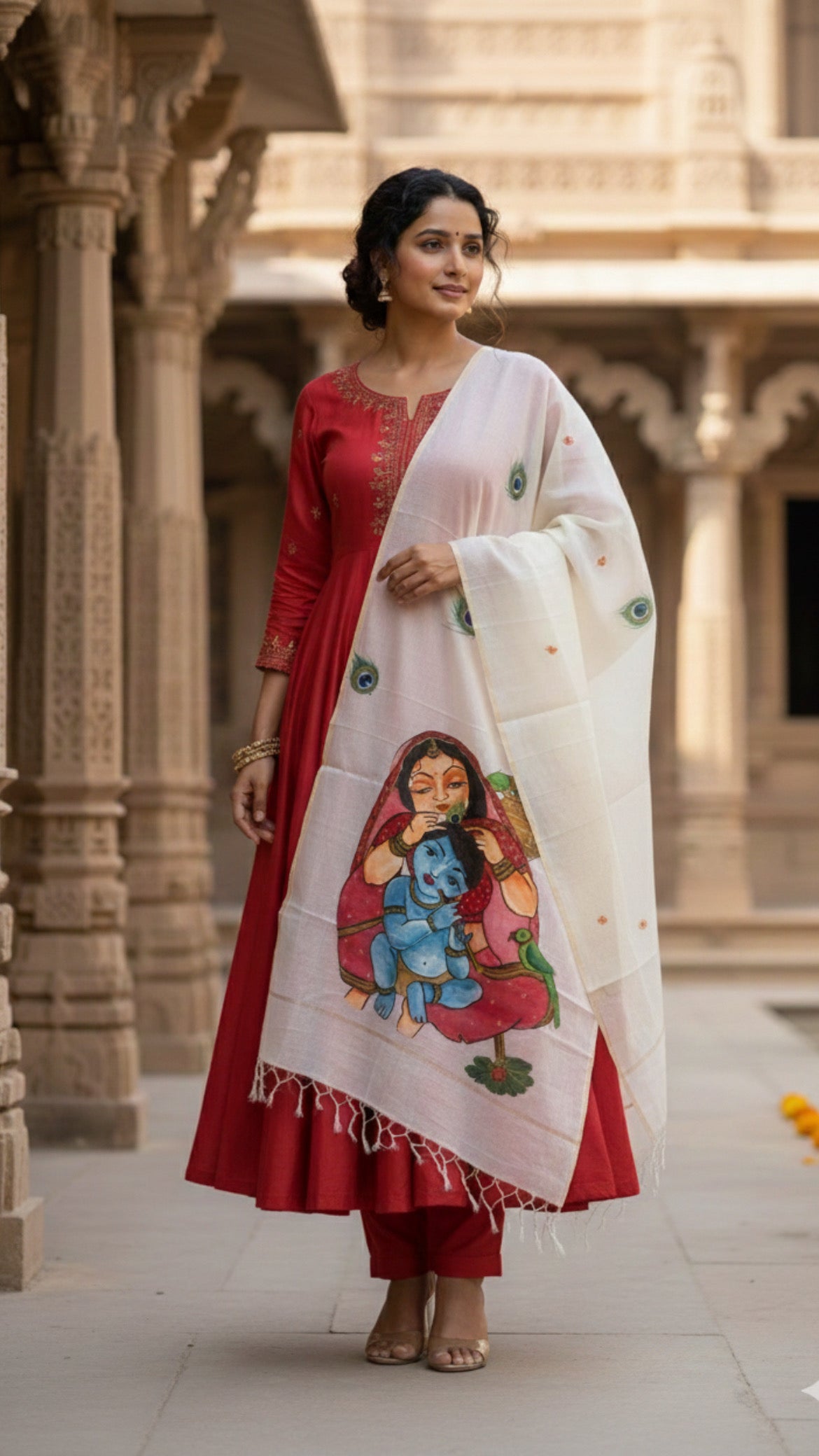 Pure malai chanderi dupatta : Vaatsalya - The Divine Embrace