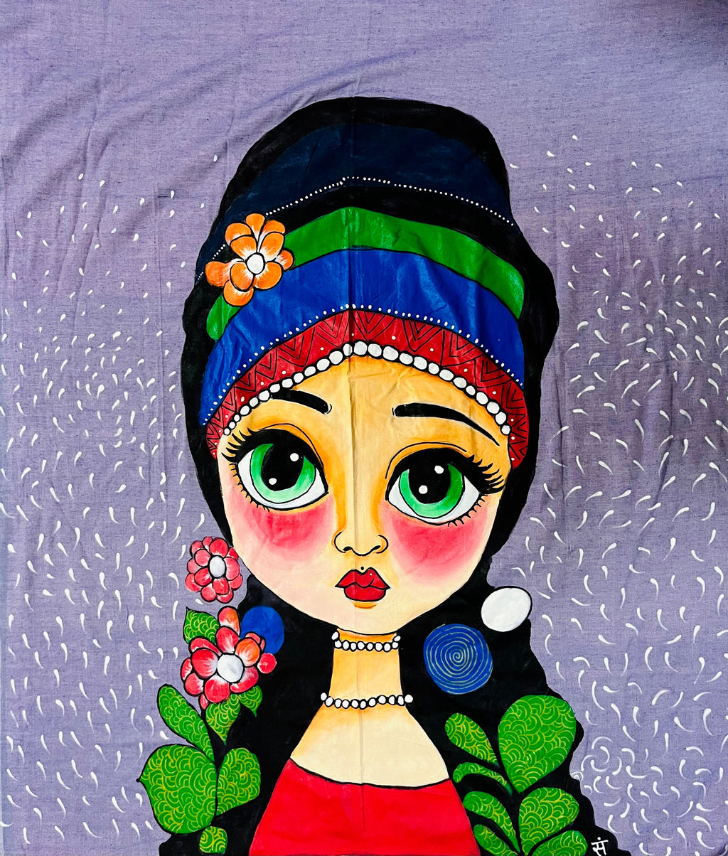 Pink and purple hand painted handloom saree “The dreamer in Bloom”
