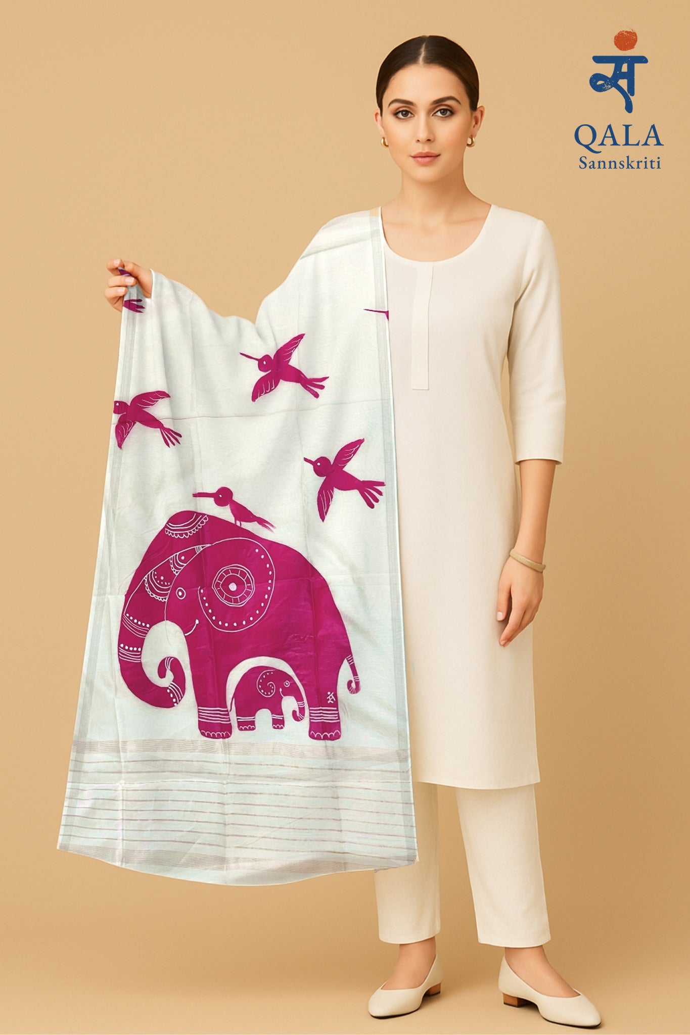 Natural coloured pure chanderi dupatta