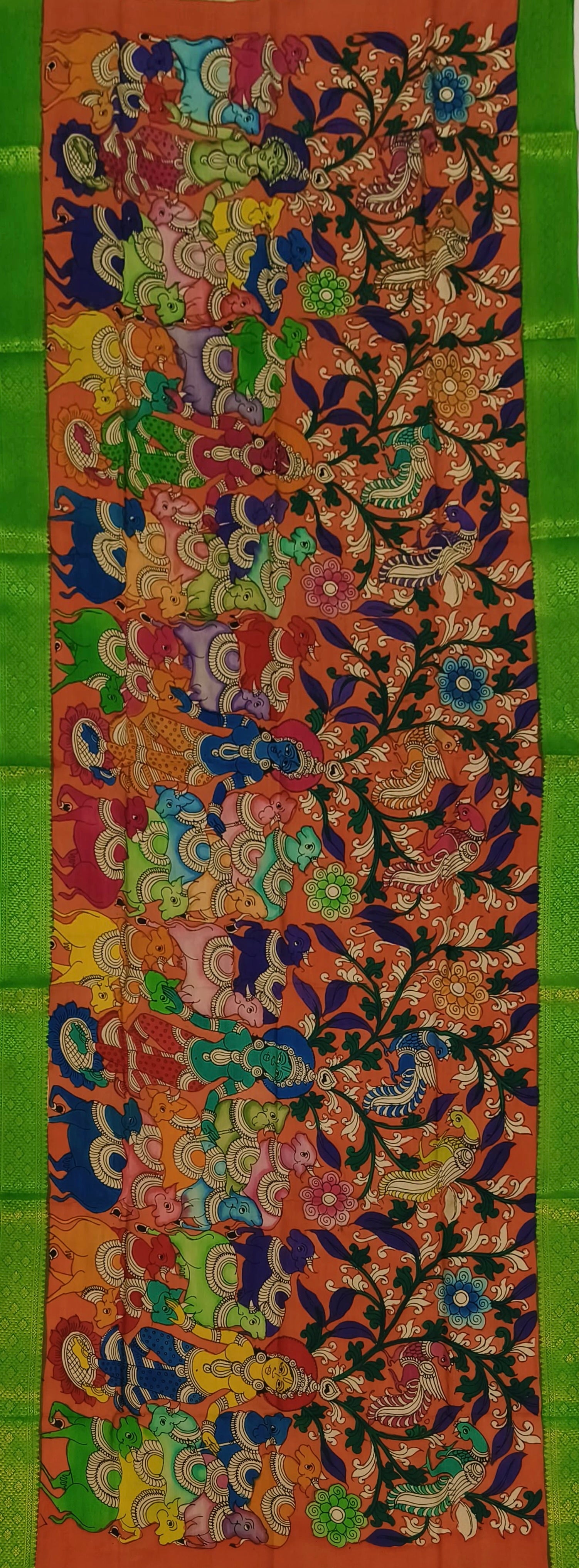 Mangalkari silk Kalamkari hand painted dupatta “ God Dances when trees sing : Gandharva Sabha “