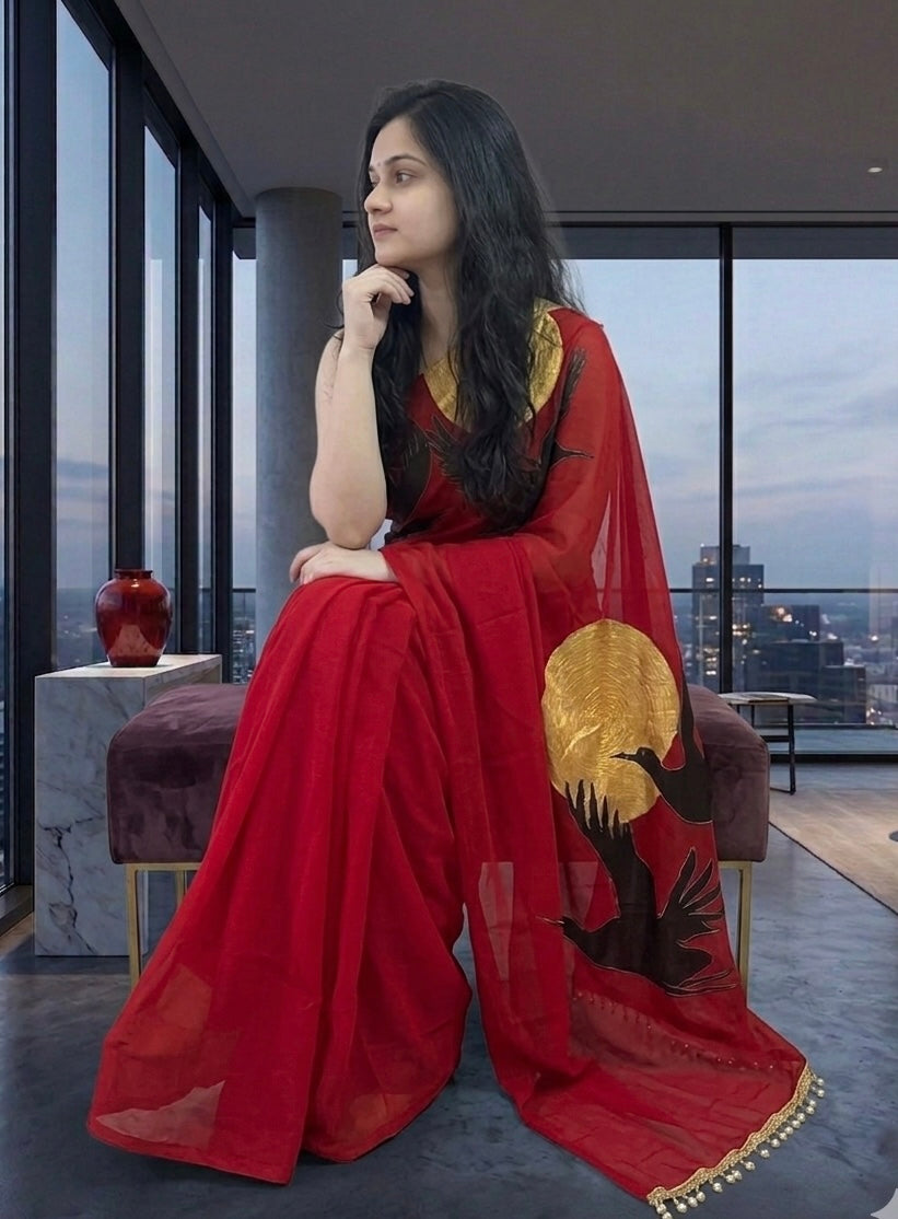 Red georgette saree : Udaan - Wings of Courage