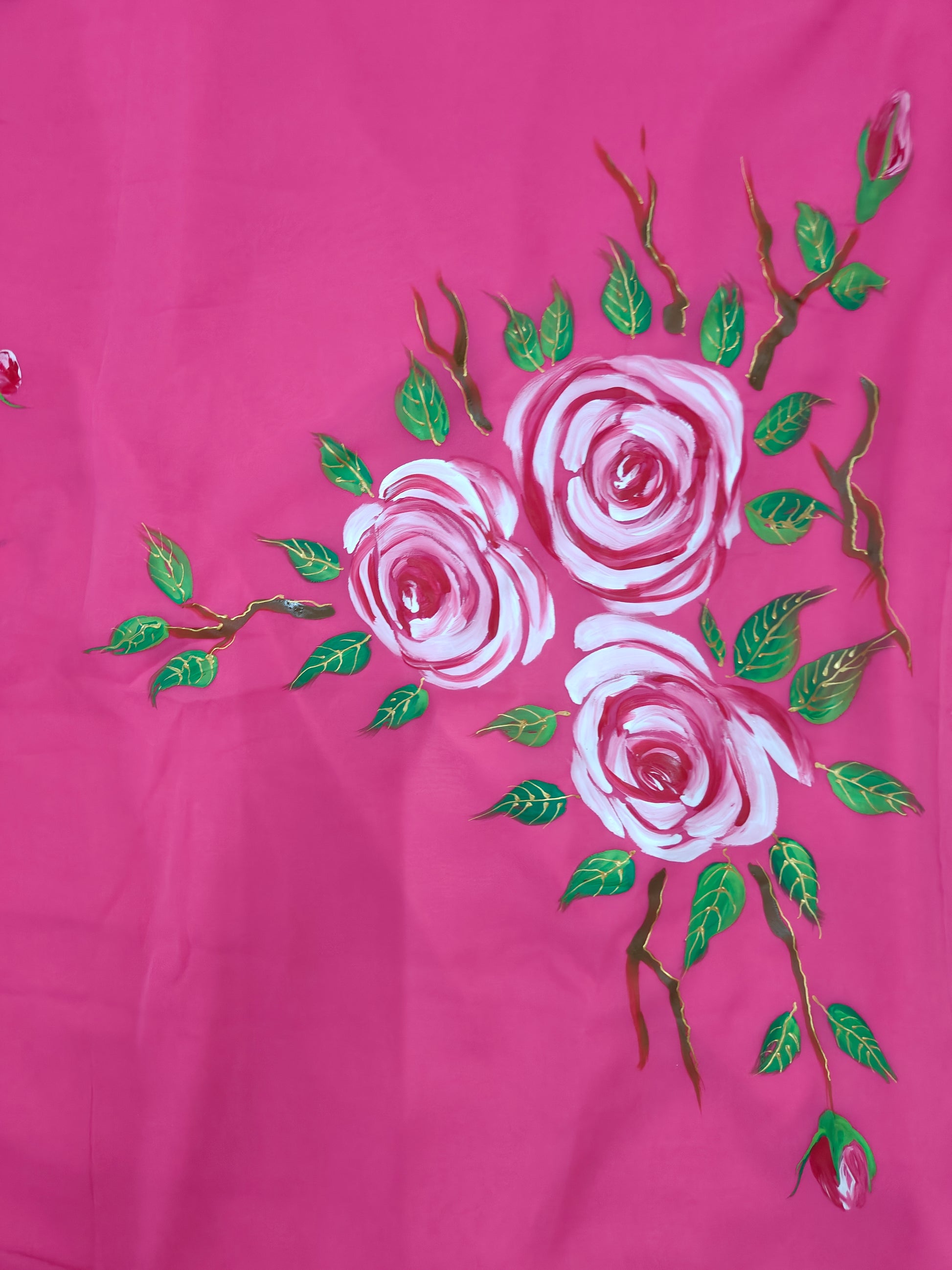 Hot pink floral georgette saree : Whispers of Rose Dawn