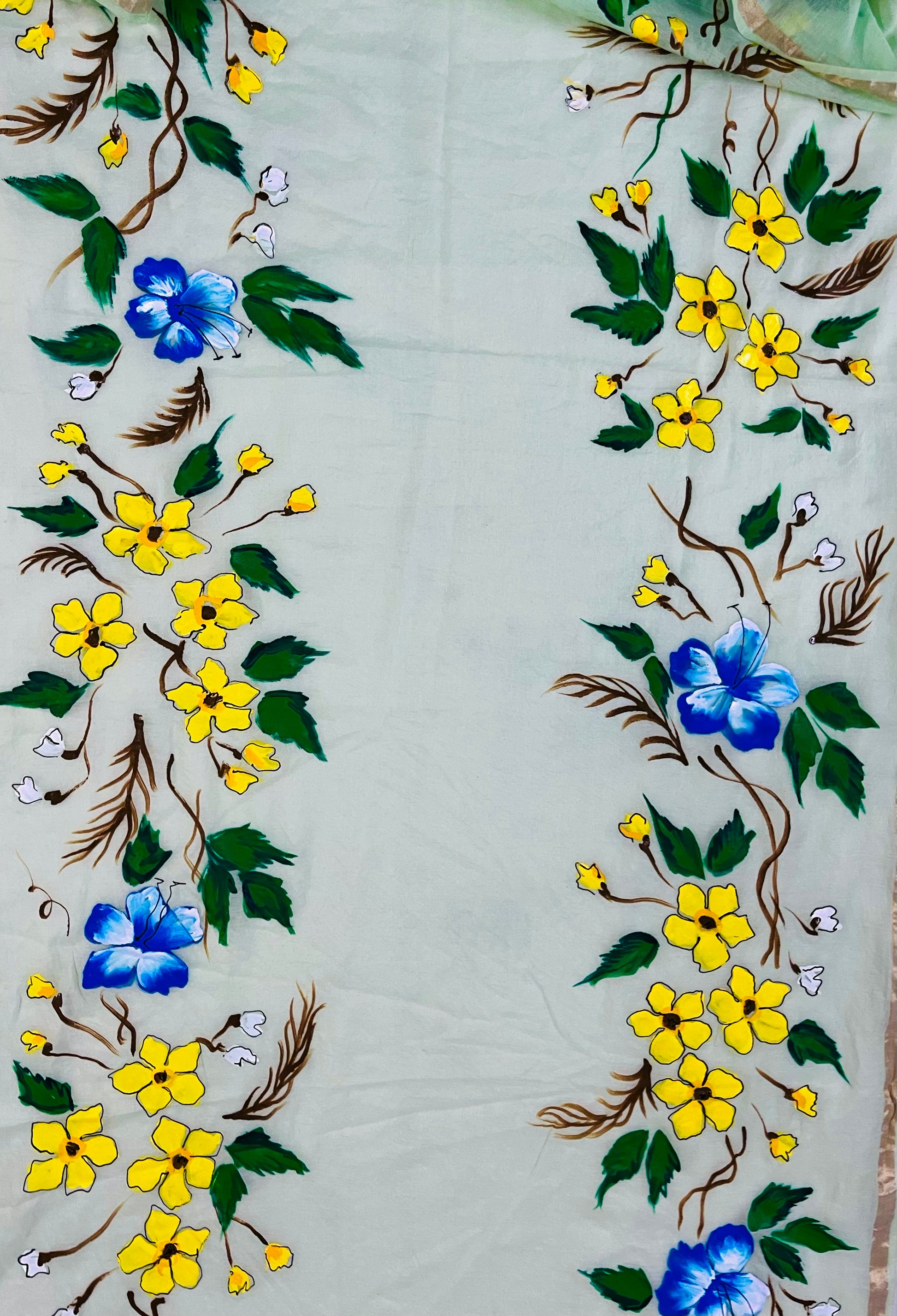 Sea green pure chanderi cotton dupatta - Whispers of Bloom