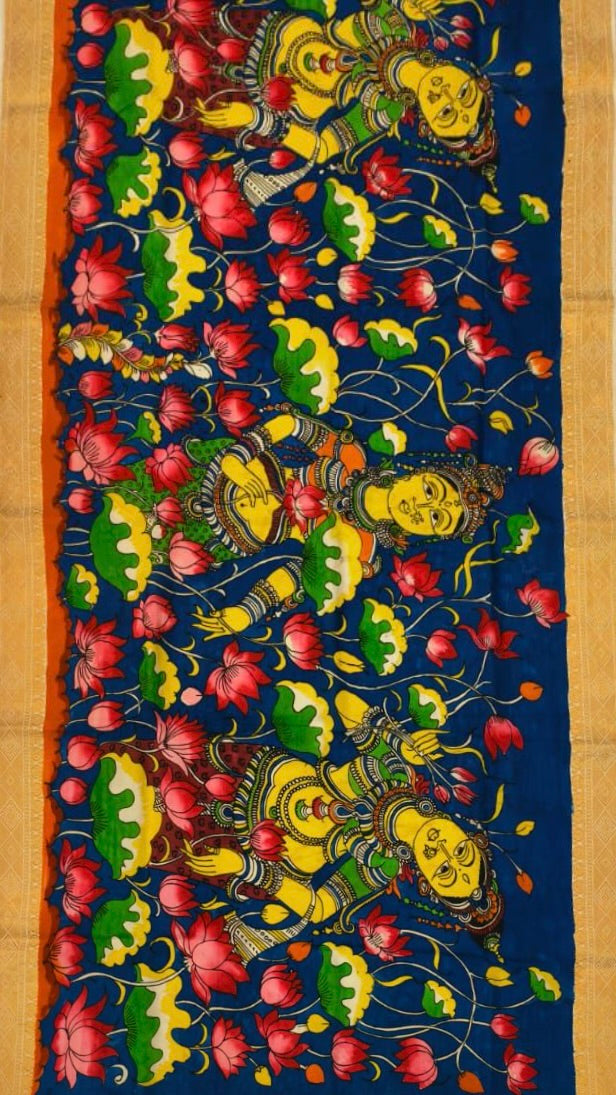 Mangalkari silk Kalamkari hand painted dupatta “ Padma Sthita : The lotus within “