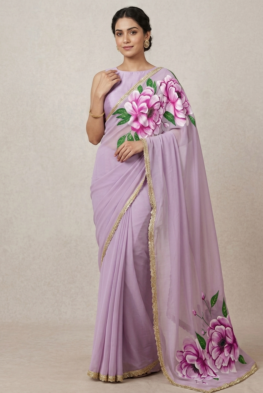 Lavender georgette saree