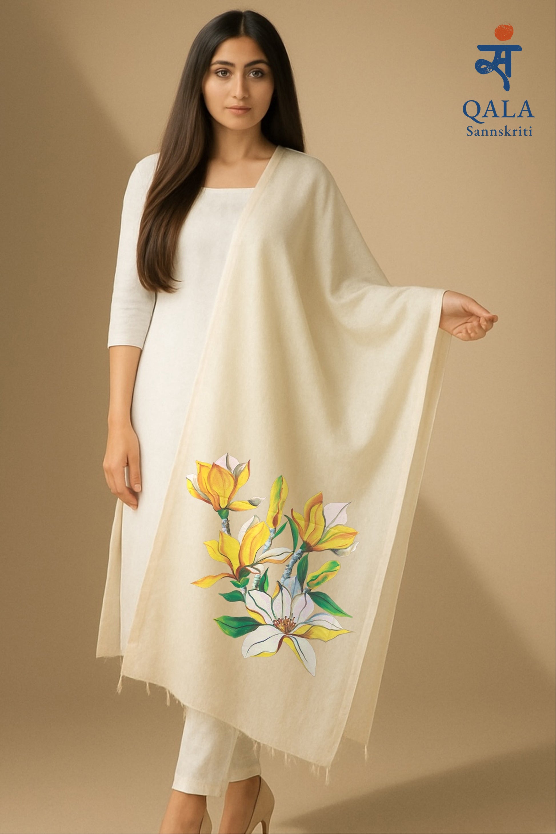 Yellow florals pure natural coloured chanderi silk dupatta : Whispers of Magnolia