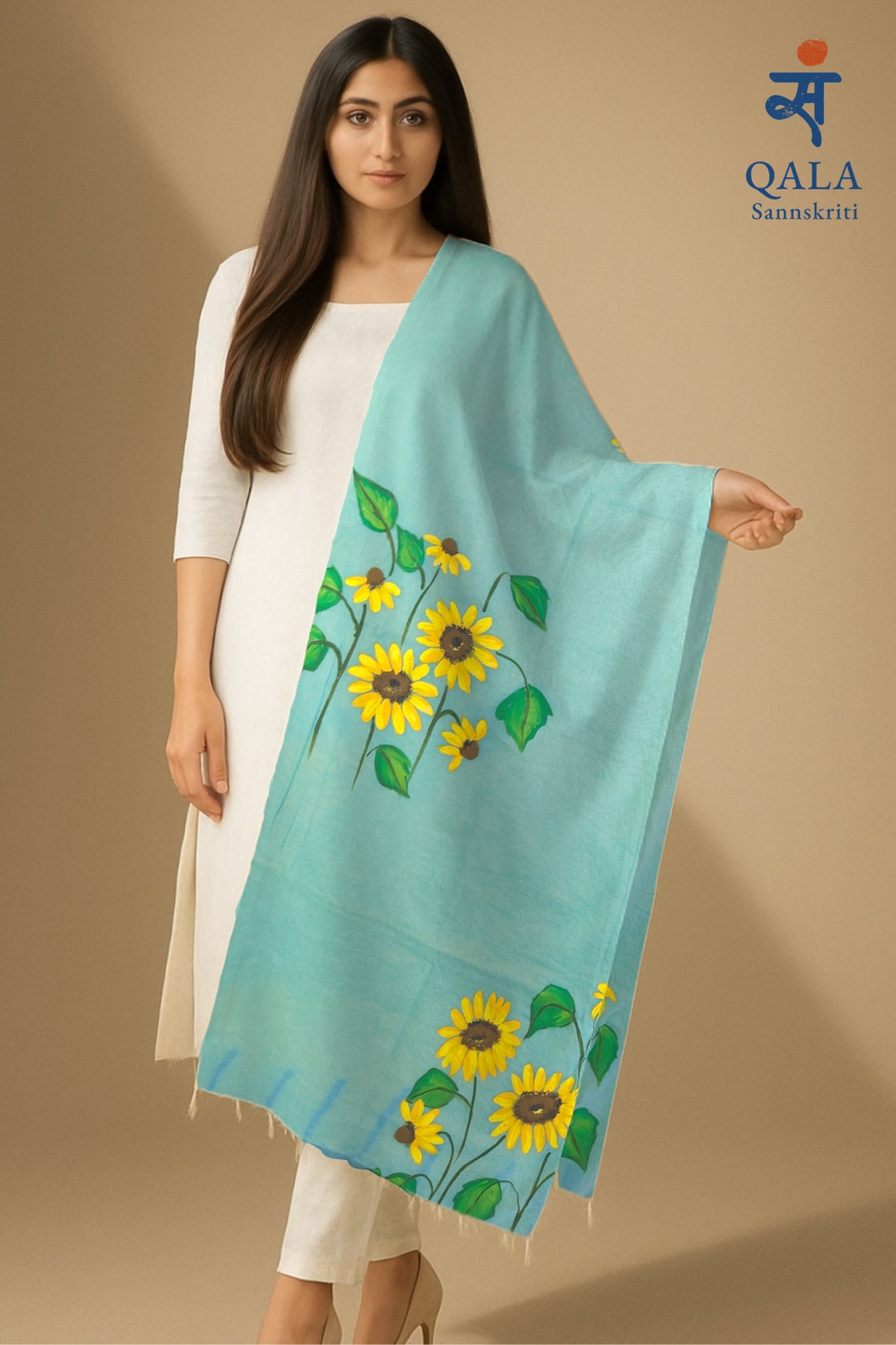 Light blue pure chanderi  Dupatta:
“Aab-e-Gul” (आब-ए-गुल)