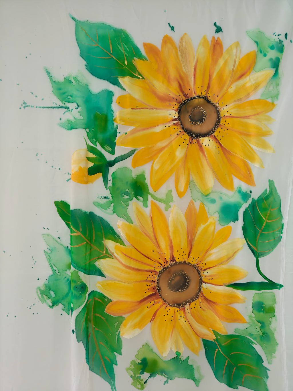 White georgette saree with big sunflowers : SuryaKamal