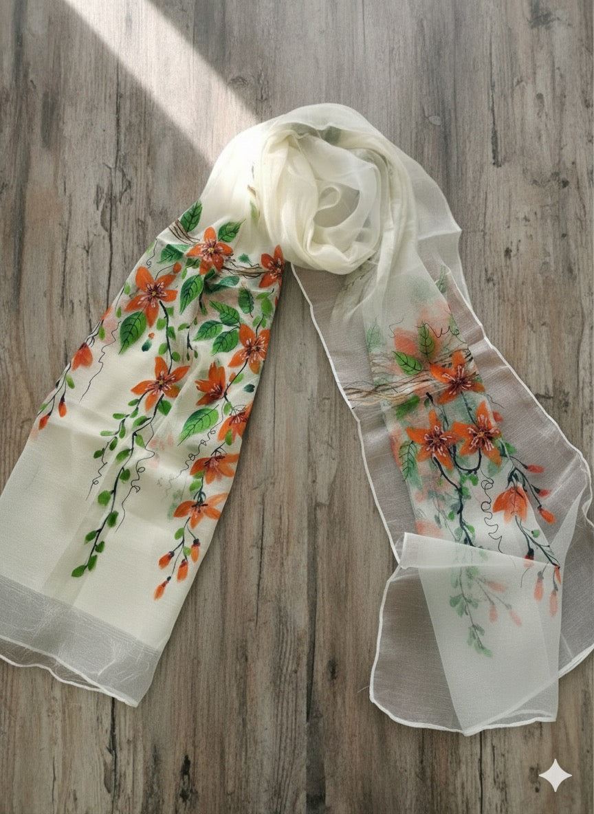Half malai chanderi and half pure organza silk scarf /dupatta