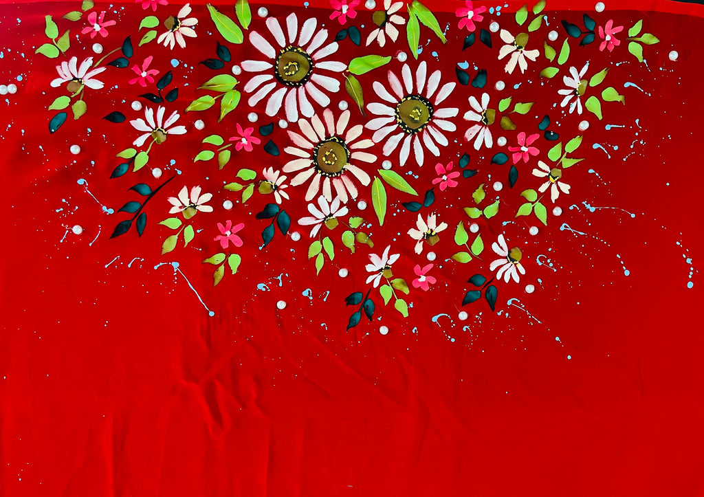 Red georgette saree : blossoms of courage
