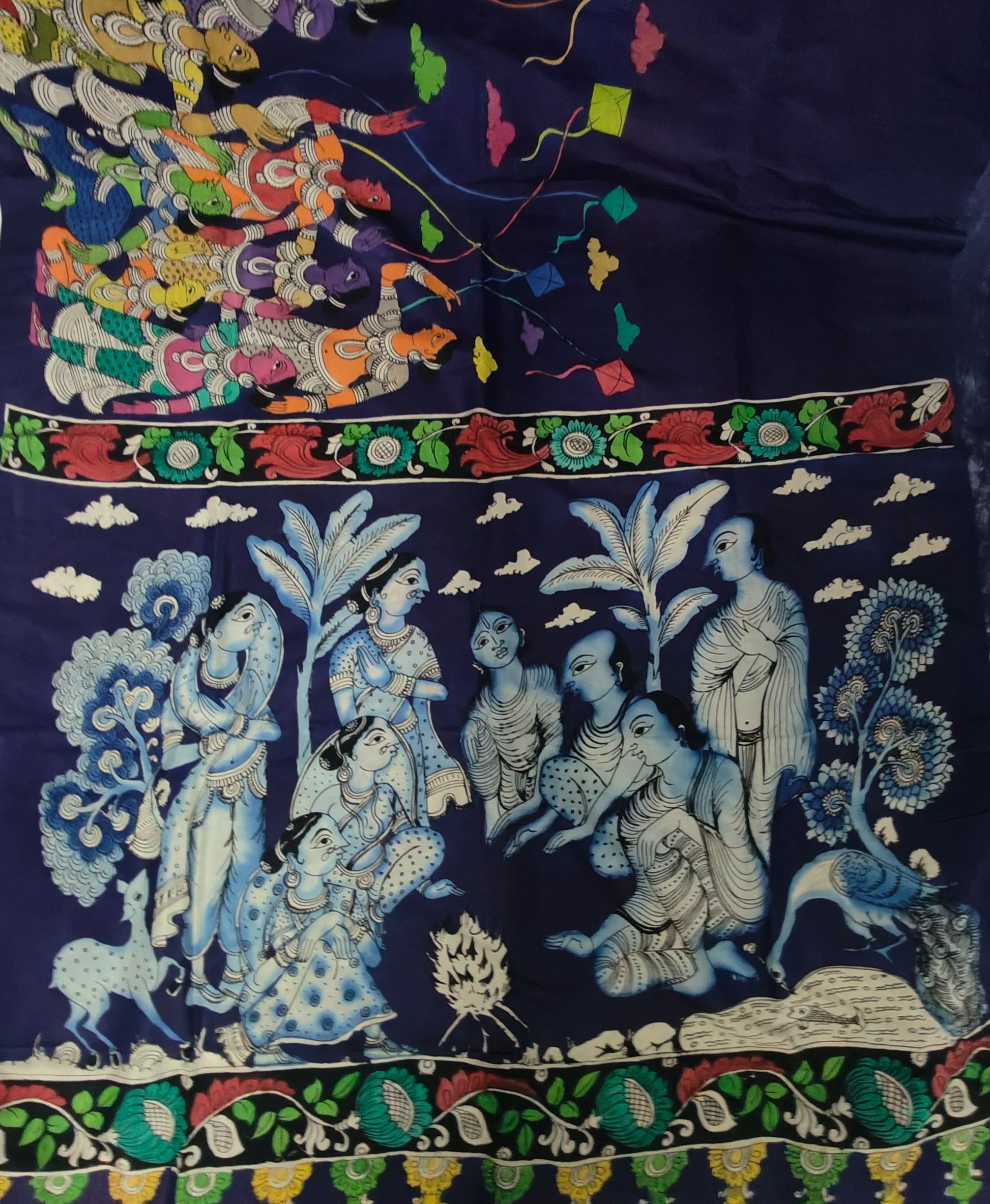 Dark violet Pen Kalamkari saree