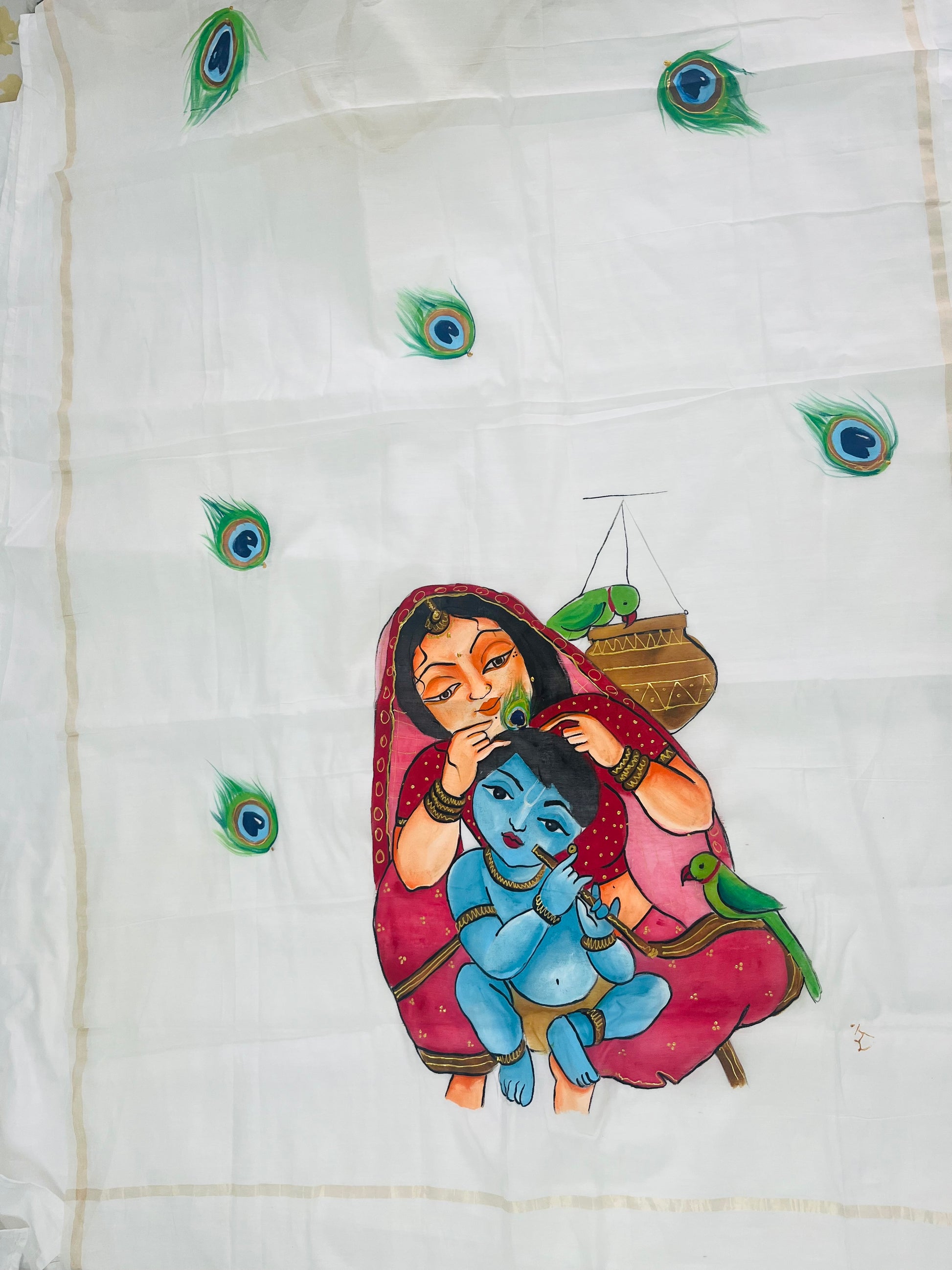 Pure malai chanderi dupatta : Vaatsalya - The Divine Embrace