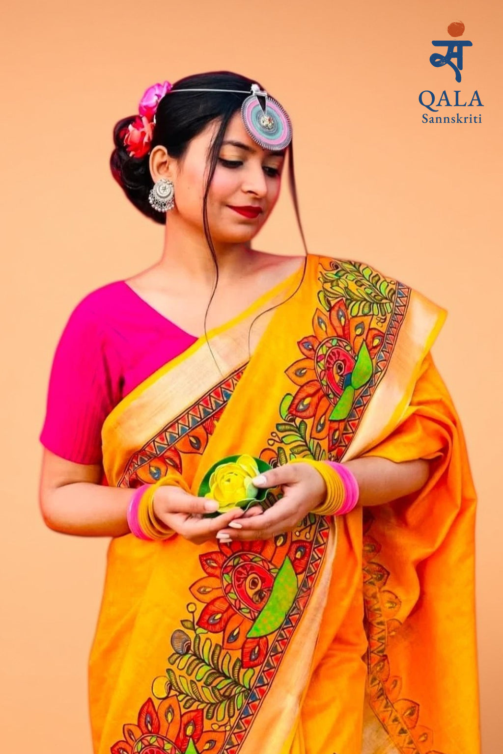 Yellow Lenin madhubani saree