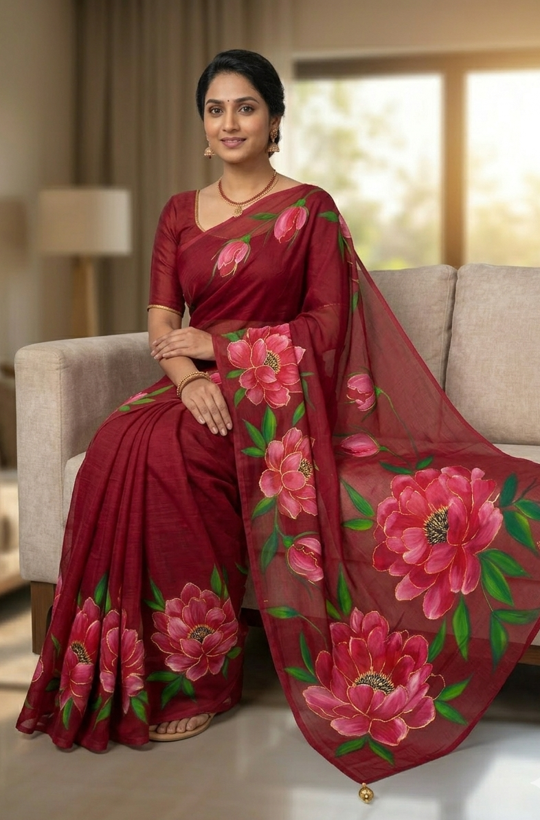 Maroon georgette saree : Rakta Kamal