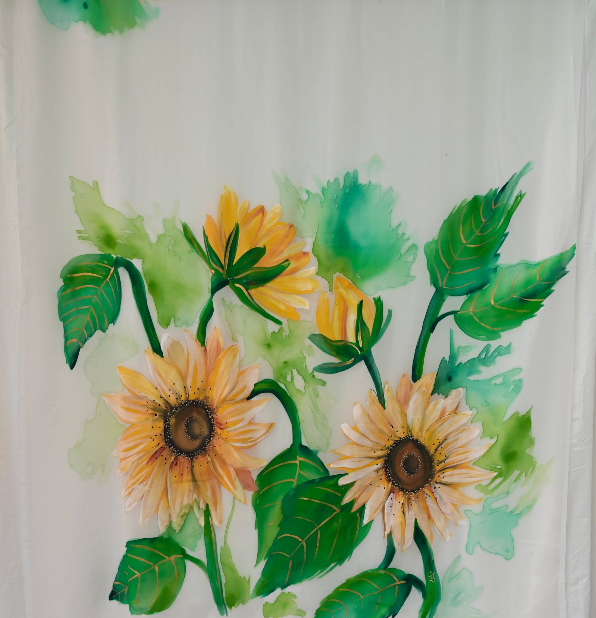 White georgette saree with big sunflowers : SuryaKamal
