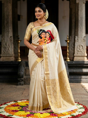 Off white semi silk saree