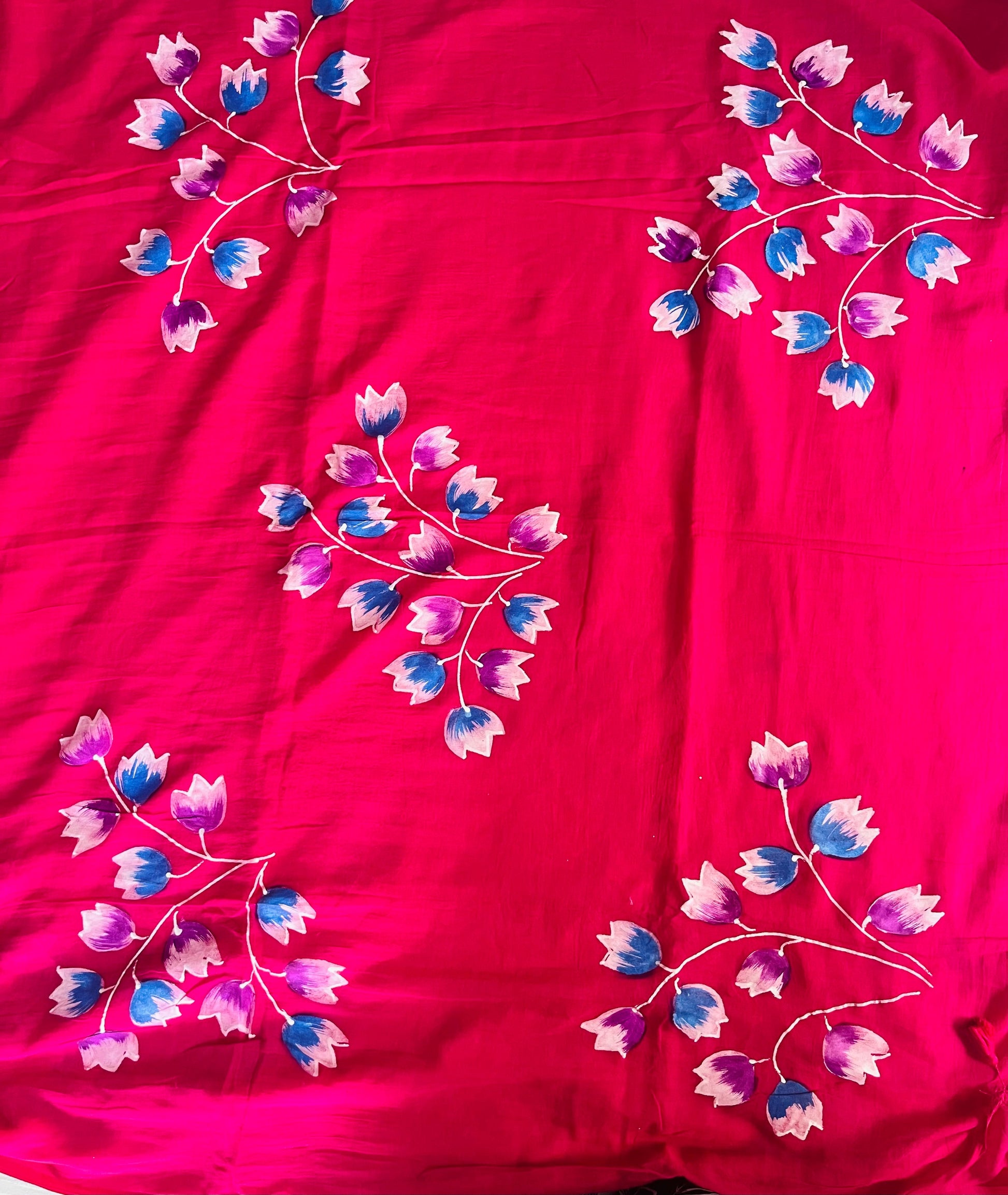 Hot pink hand painted mul cotton saree “ Gulabi saaz”