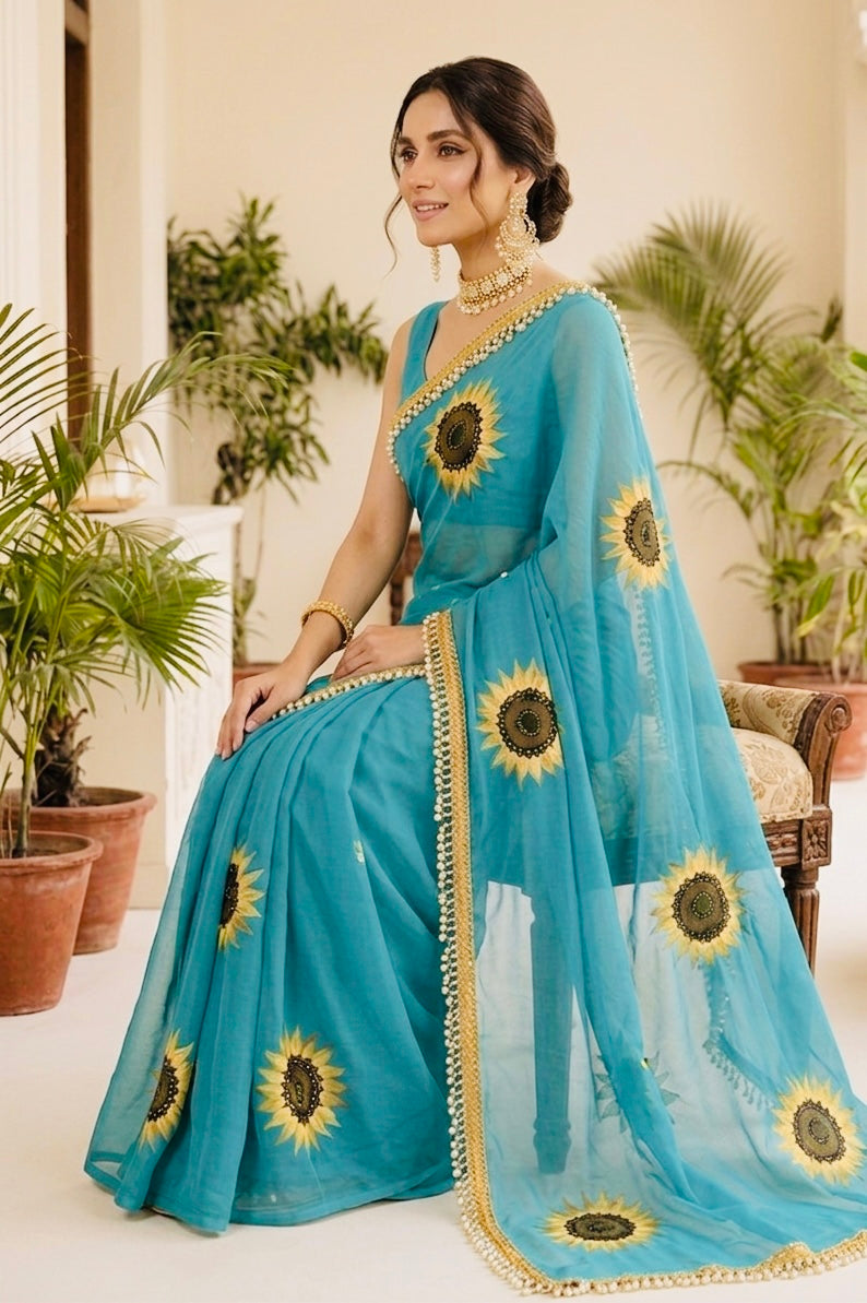 Light blue georgette saree : Surya Saaz