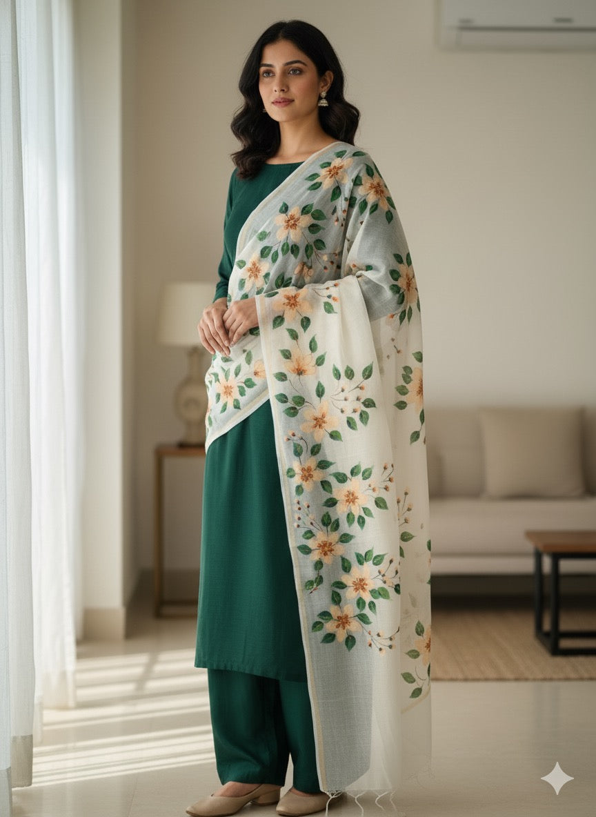 Pure malai chanderi dupatta : Blooming Grace