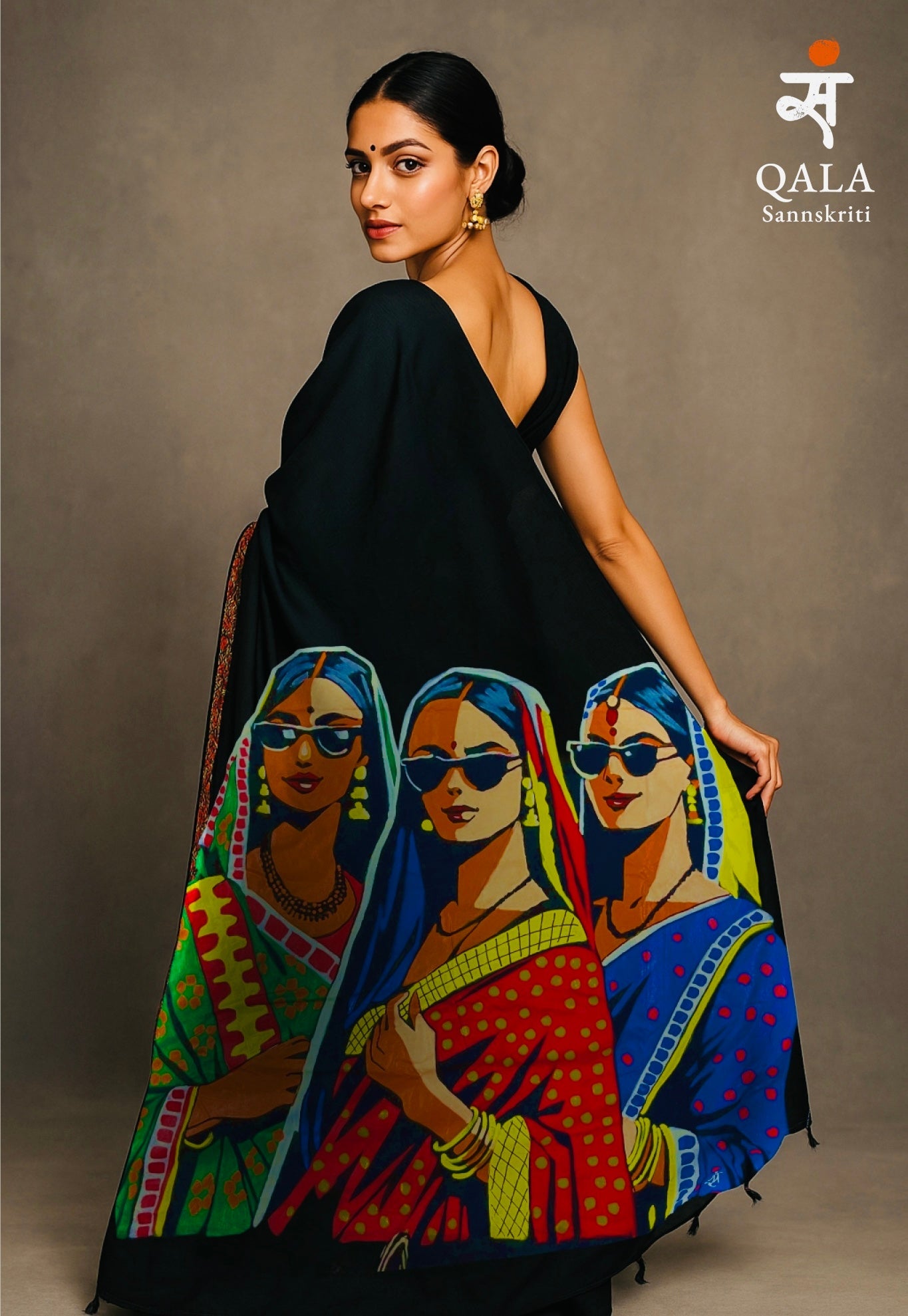 Black hand painted handloom saree “ The saree squad “