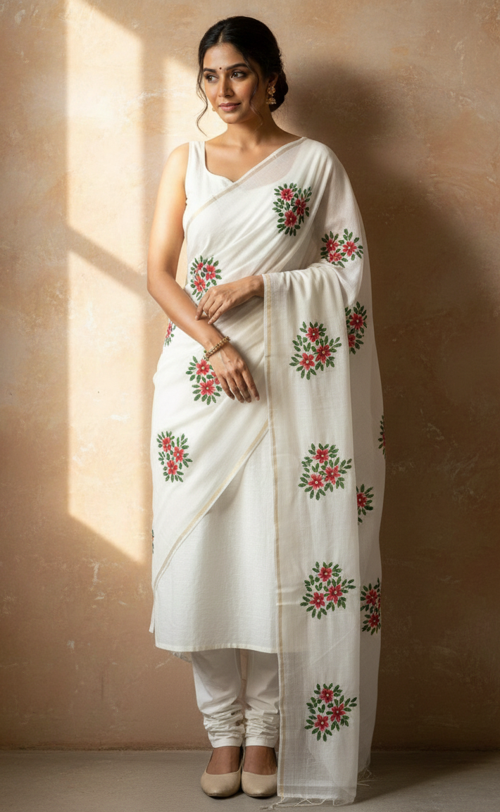 Pure malai chanderi dupatta : Pushp Smriti