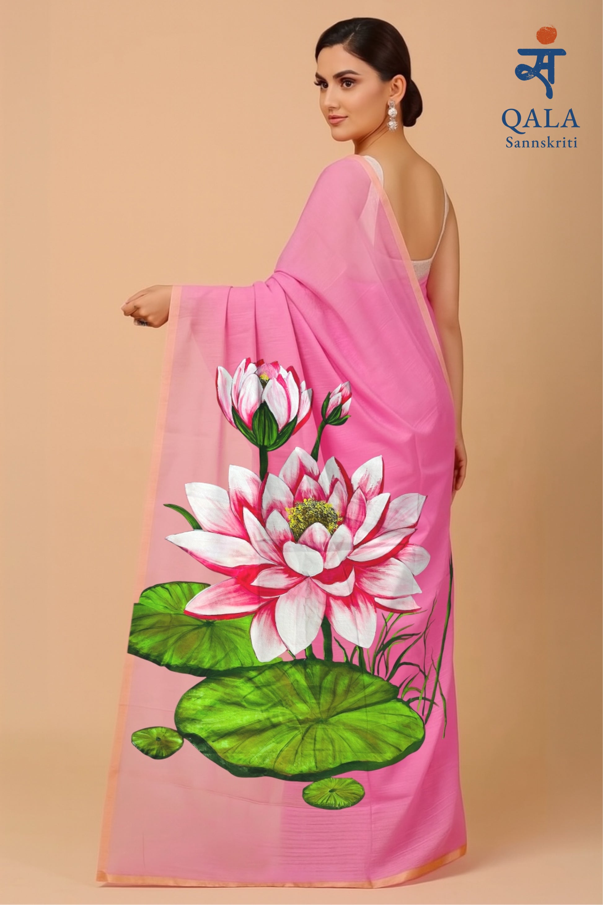 Pink coloured pure chanderi saree , “Kamalini”