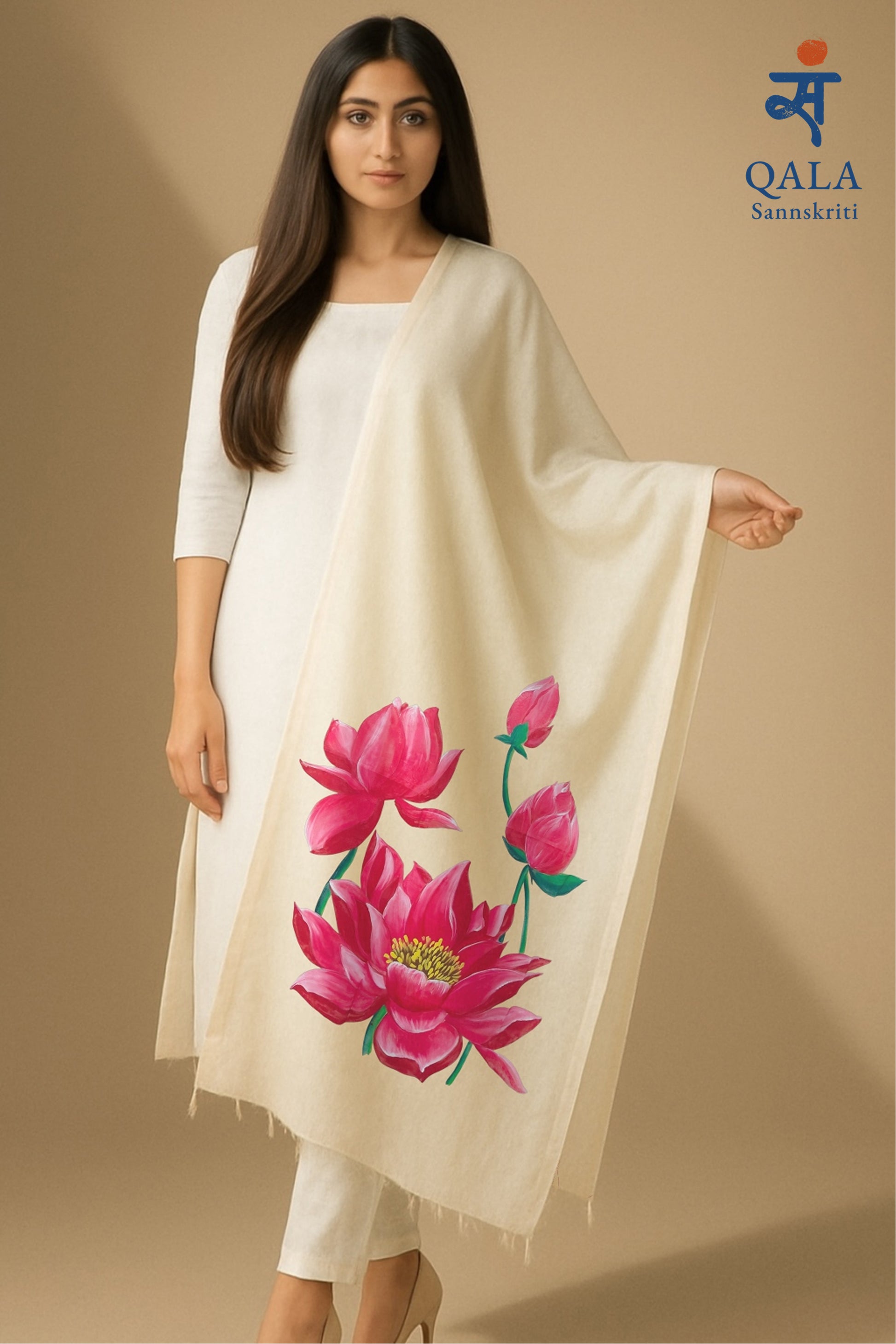 Pink lotus natural coloured pure chanderi silk dupatta : Grace of the lotus
