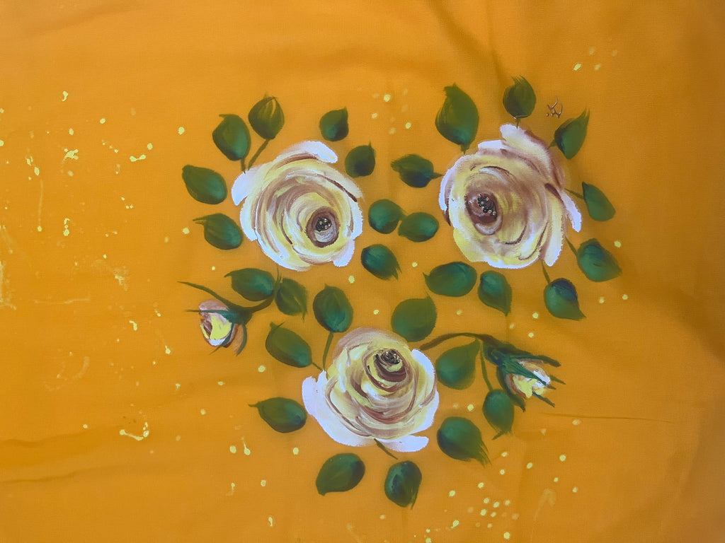 Deep yellow georgette saree : Surya pushp