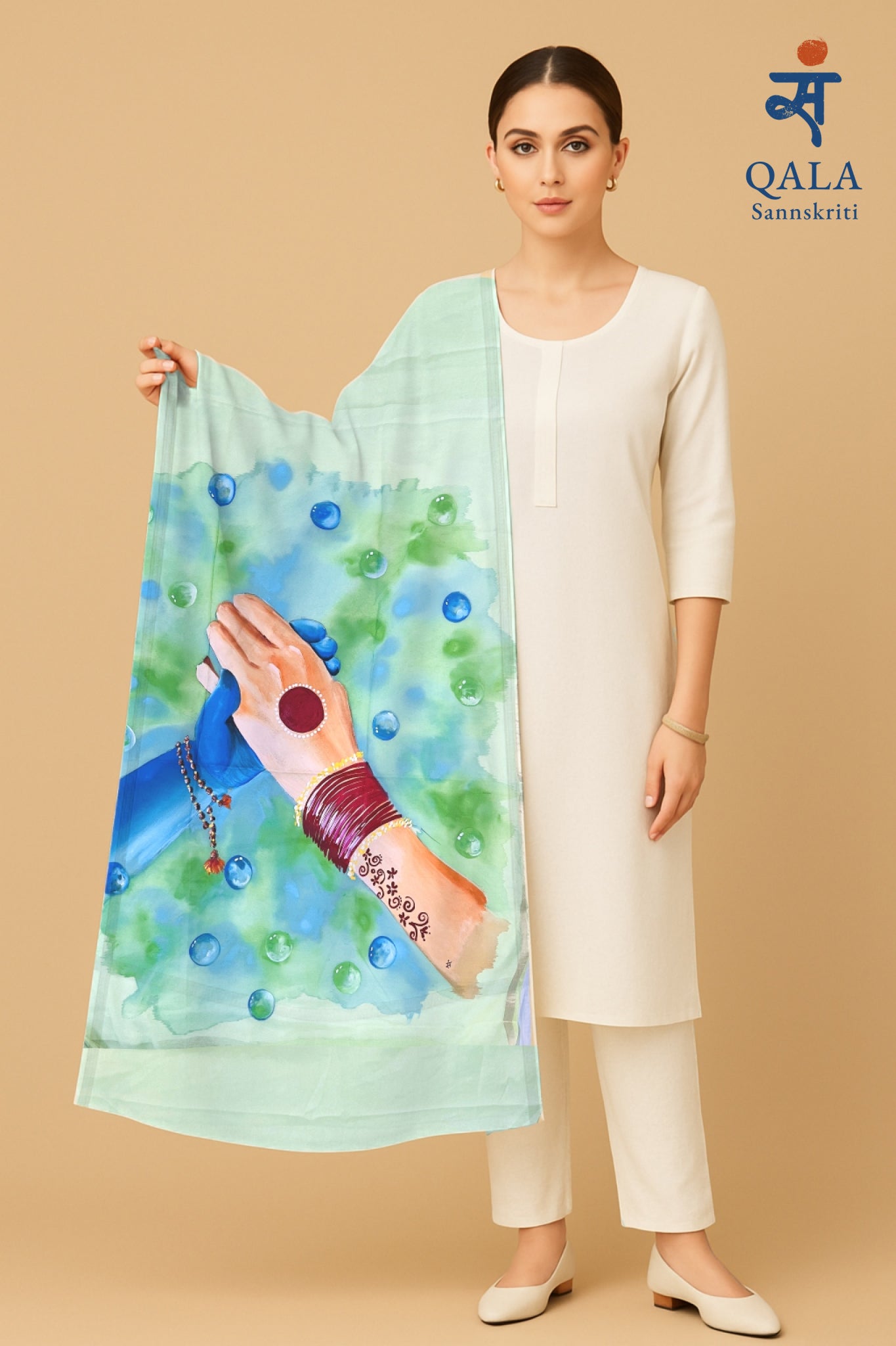 Light pista green chanderi dupatta : “Saath - Eternal bond”