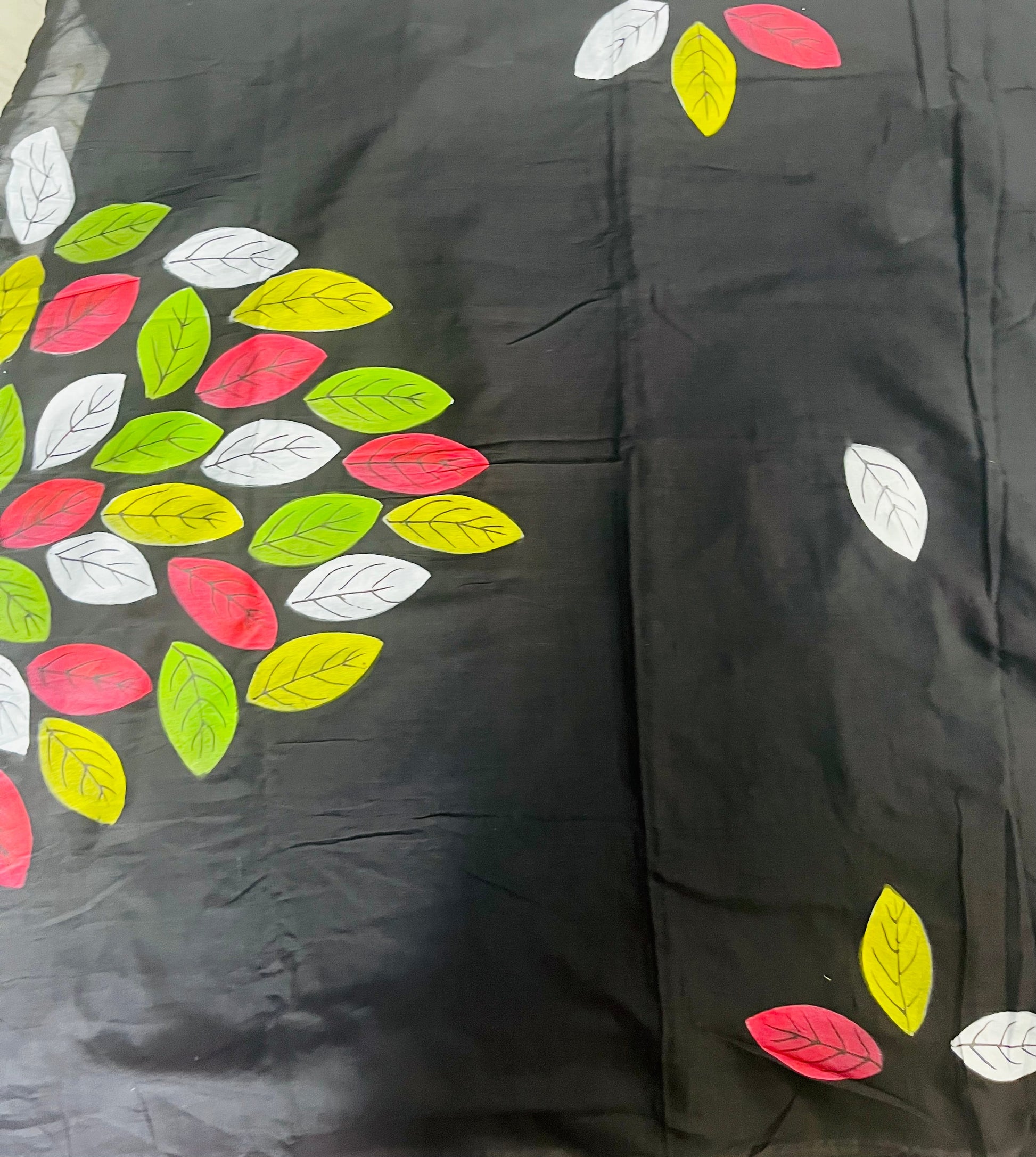 Black hand painted mul cotton saree “ whispers of the forest “