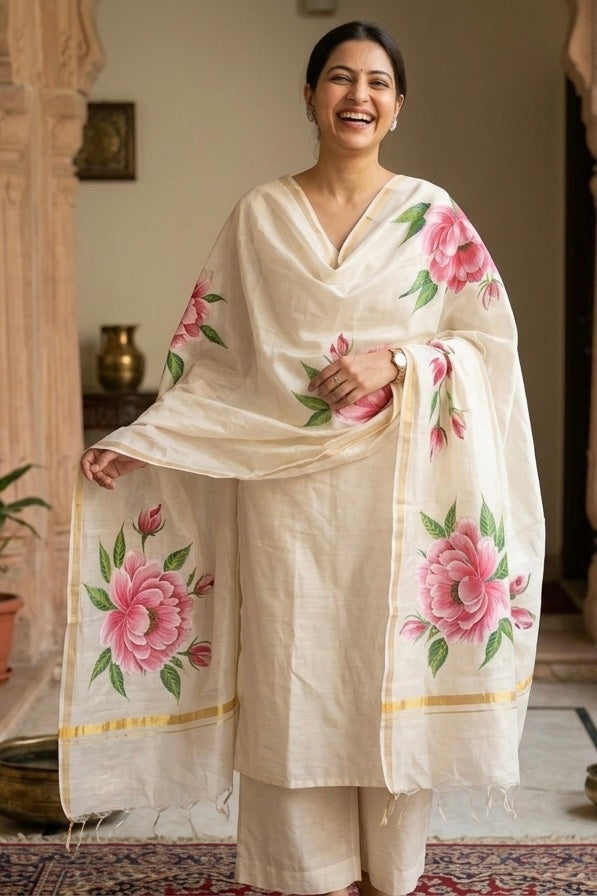 Pure malai chanderi dupatta