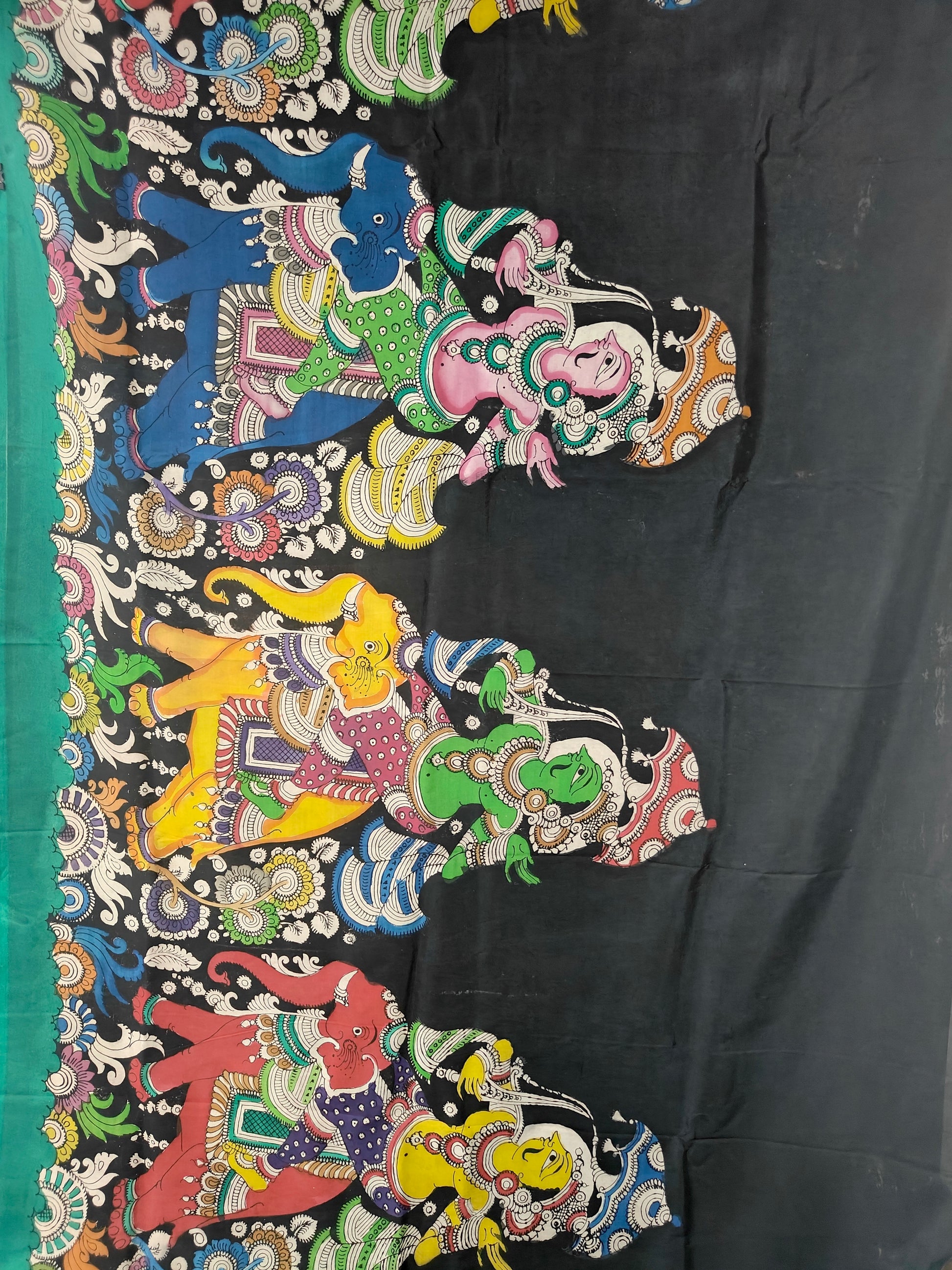 Black base multi coloured pen Kalamkari saree