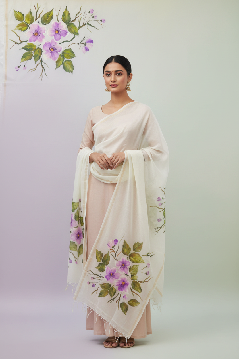 Pure malai chanderi dupatta : Komal Kusum