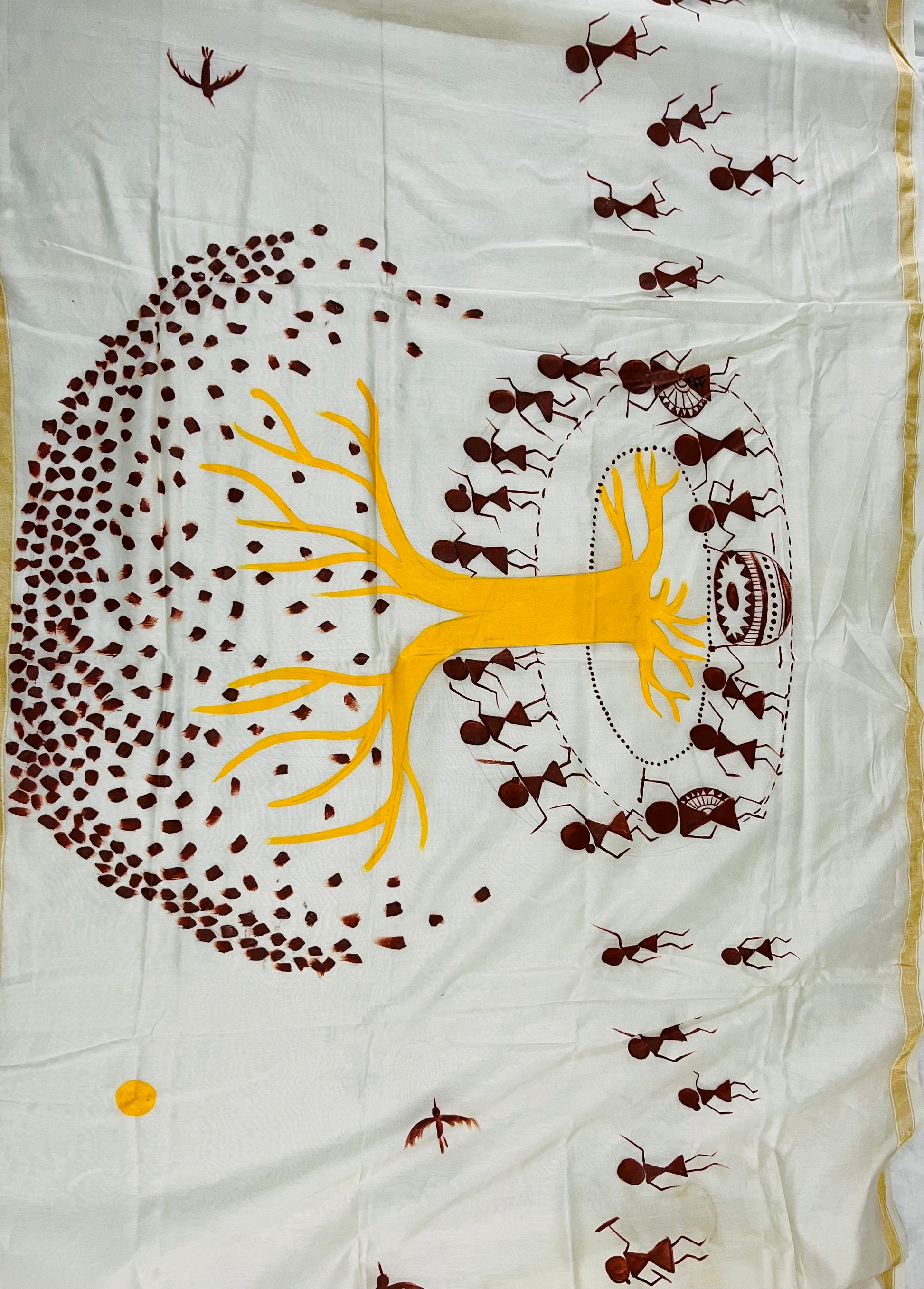 Natural coloured pure chanderi dupatta “Tree of Rhythm”