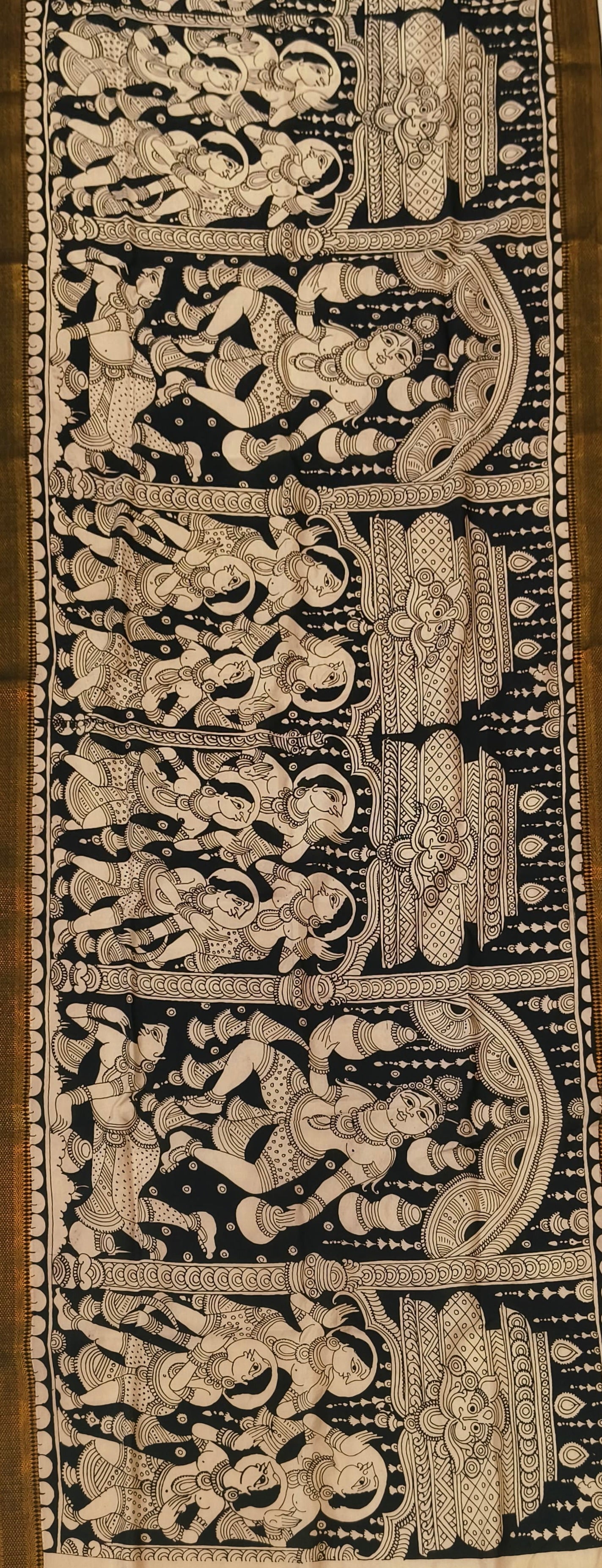 Mangal Kari silk dupatta . Kalamkari work “Nritya Deva”