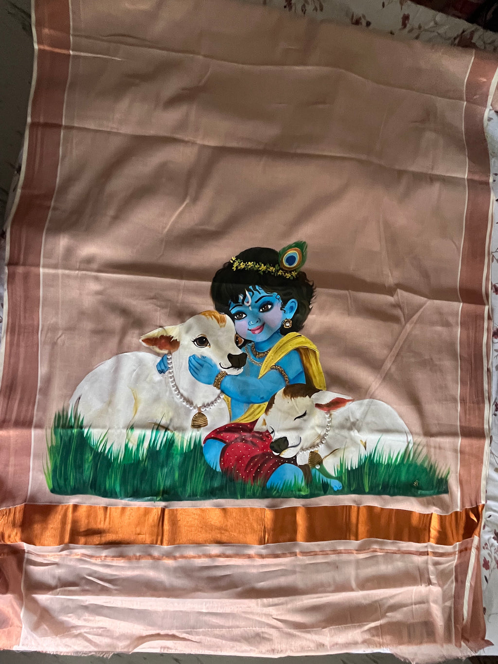 Copper Kerala kasavu tissue saree