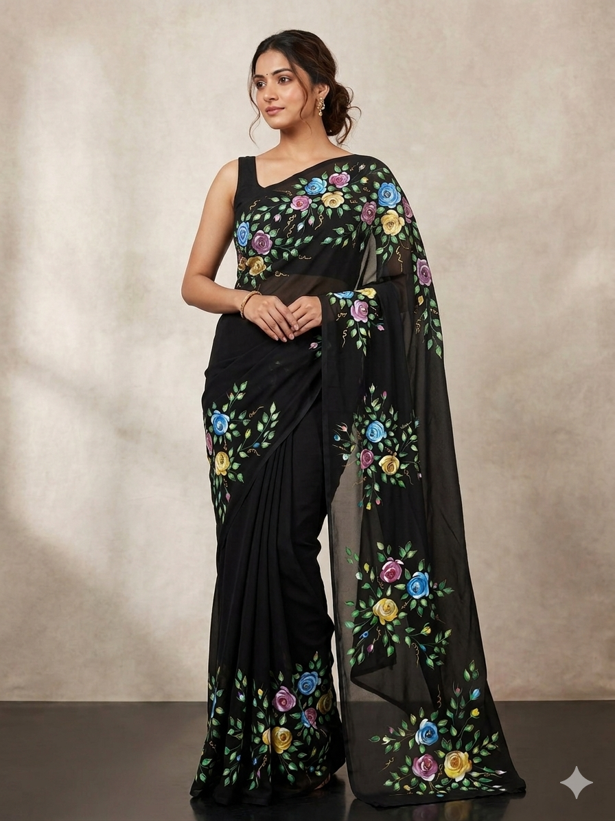 Black georgette saree