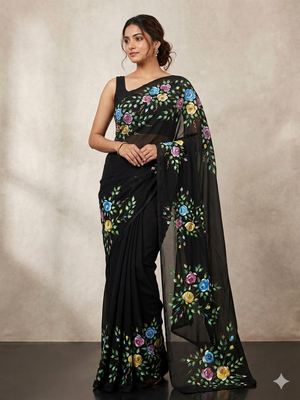 Black georgette saree