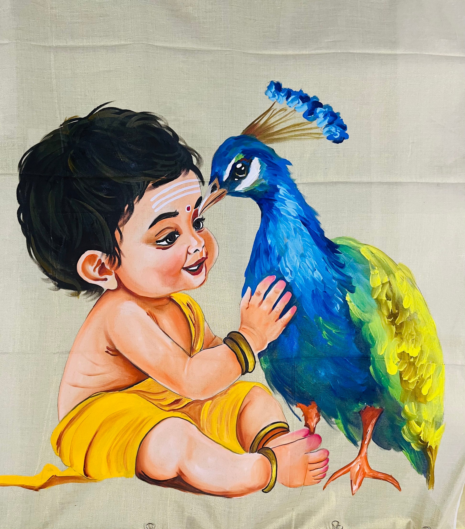 Golden tissue Kerala saree “ The Divine Bond : The Krishna Venu saree”