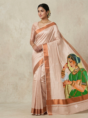 Copper coloured Kerala lasavu tissue saree