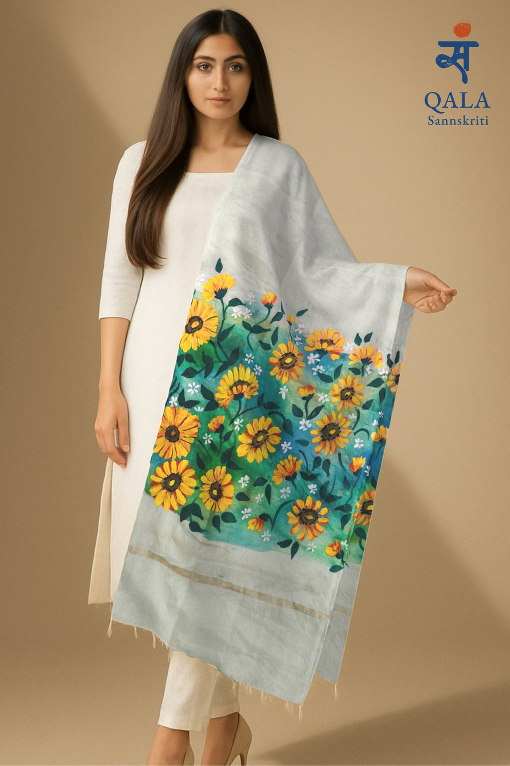 Light pista green pure chanderi Dupatta:
“Suryaangan”