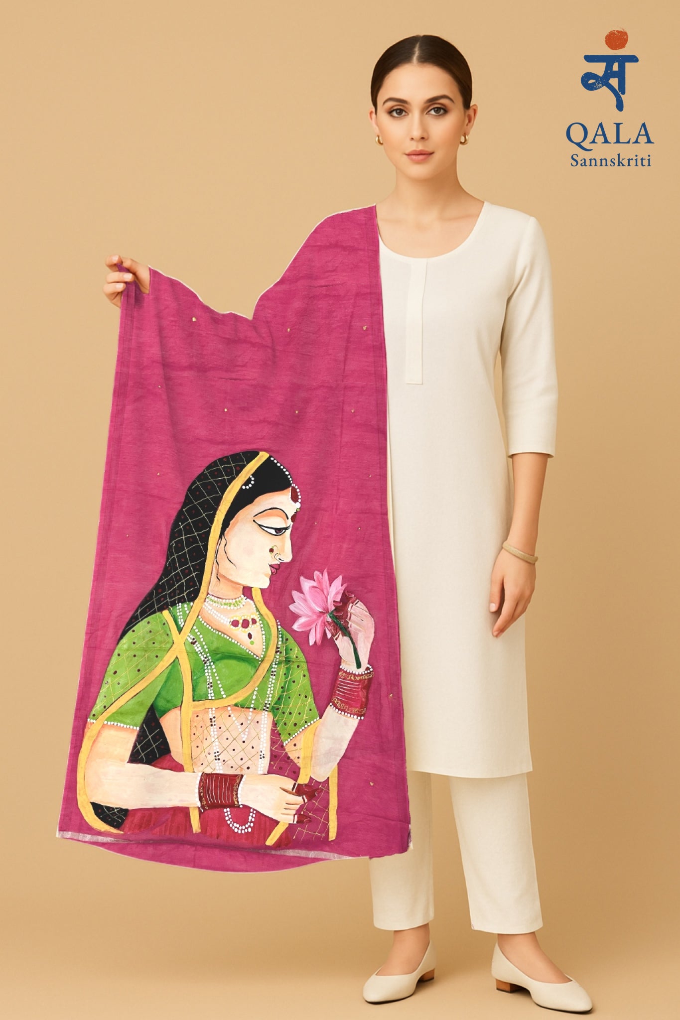 Hot pink pure chanderi cotton dupatta : “Raag Gulabi”